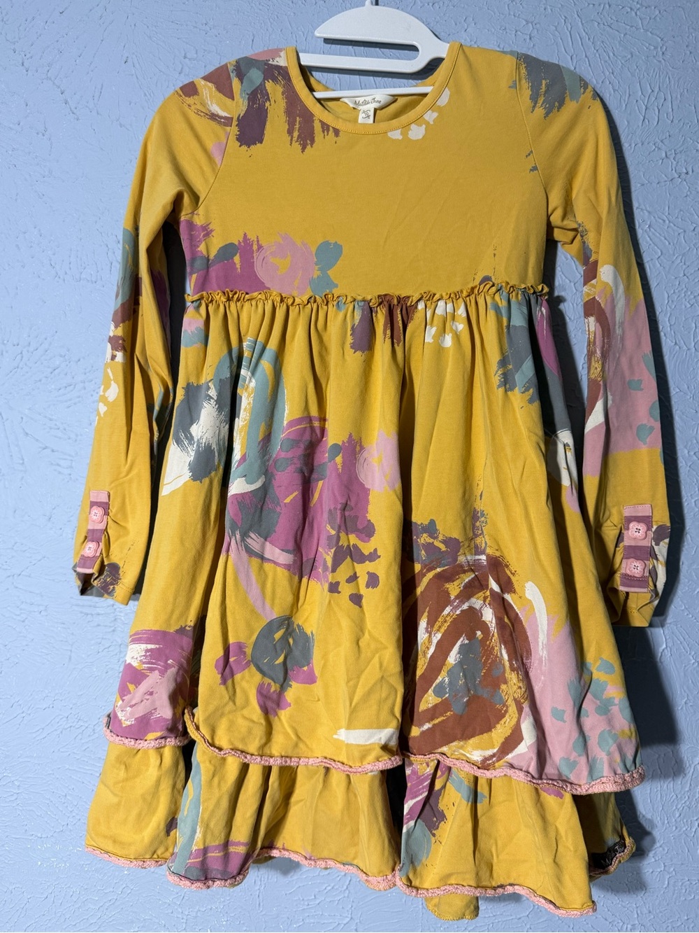 Matilda Jane Girls' Mustard Floral Long-Sleeve Tiered Dress